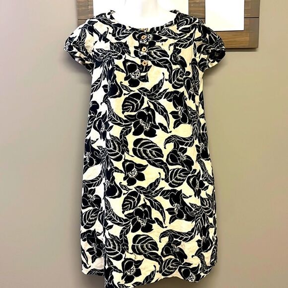 GAP Maternity Black and Cream 1/2 Button Down Floral Linen Smock Dress- Small - Picture 1 of 12